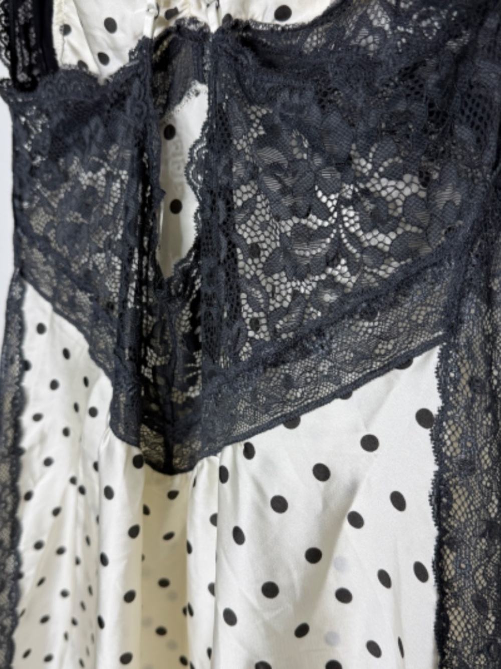 timately Free People Satin Polka Dot Lace Maxi Slip Dress Ivory Black Coquette - Picture 5 of 11